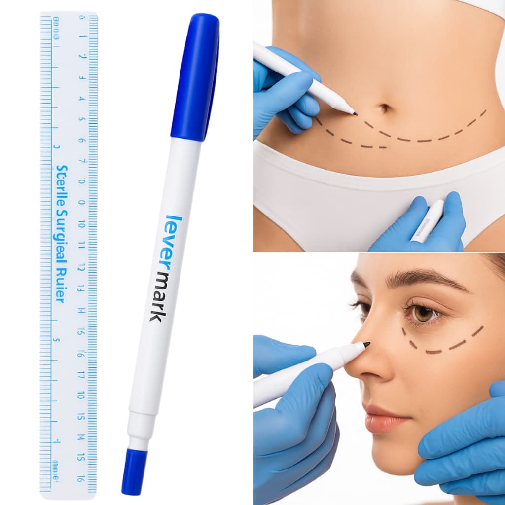 1 Caneta Marcador de Pele Cirúrgico Estéril Ponta Dupla Cirurgia Plástica - Lipoaspiração - Microblanding