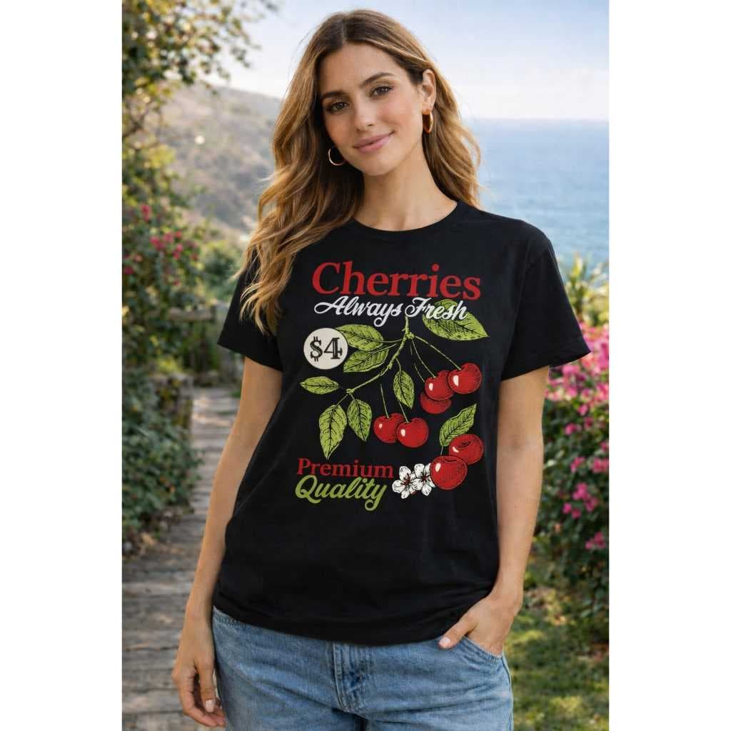 Camiseta Cherries Feminina Básica Algodão Confortável