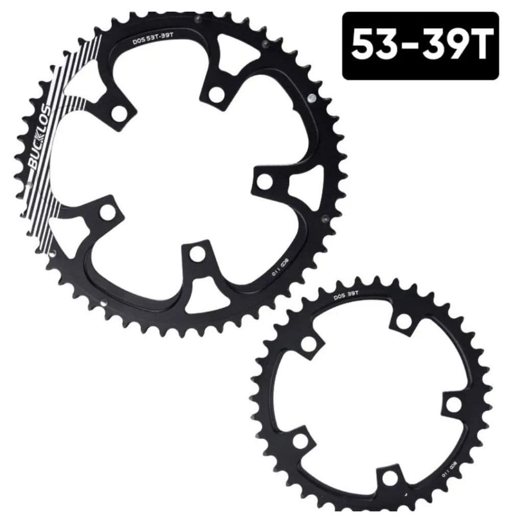 Coroa Dupla Bucklos 53/39 Dentes BCD 110mm Alumínio CNC Speed 10/11v Preta