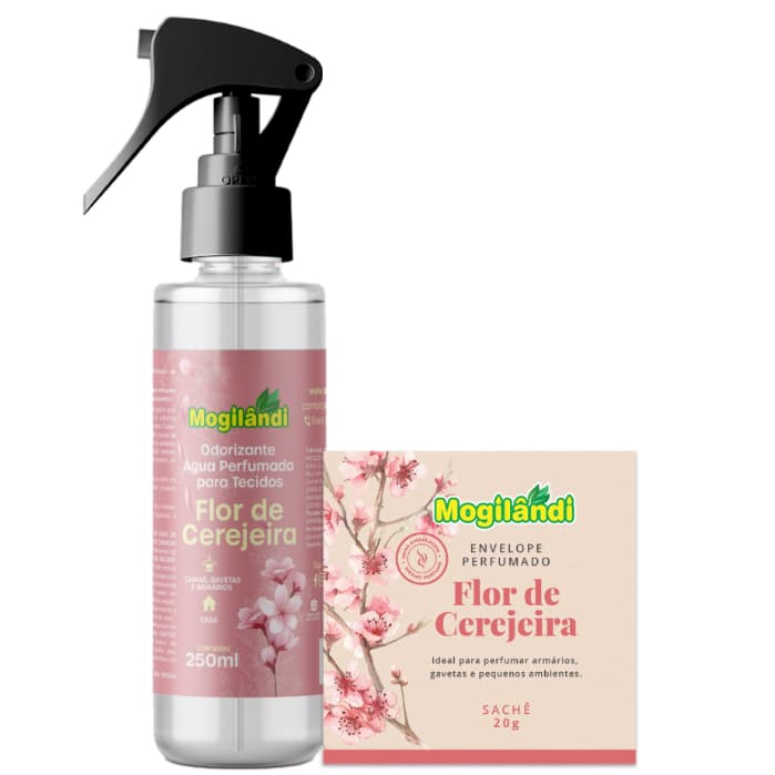 Kit Flor de Cerejeira – Água Perfumada para Tecidos 250ml + Sachê Perfumado para Gavetas e Armários