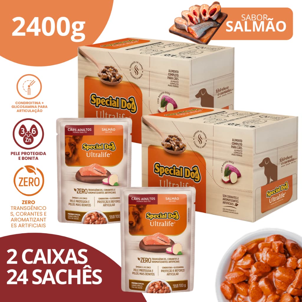 Kit 2 Caixa Sachê Adultos Sabor Salmão 100g - Special Dog Ultralife