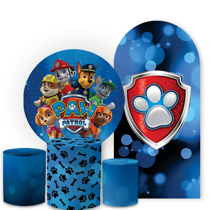 Capa Painel Redondo + Trio Cilindro Tema:Patrlha Canine Cachorros Decoração Festa Infantil Sublimado
