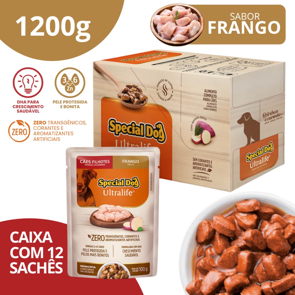 Caixa Sachê Filhotes Sabor Frango 100g - Special Dog Ultralife