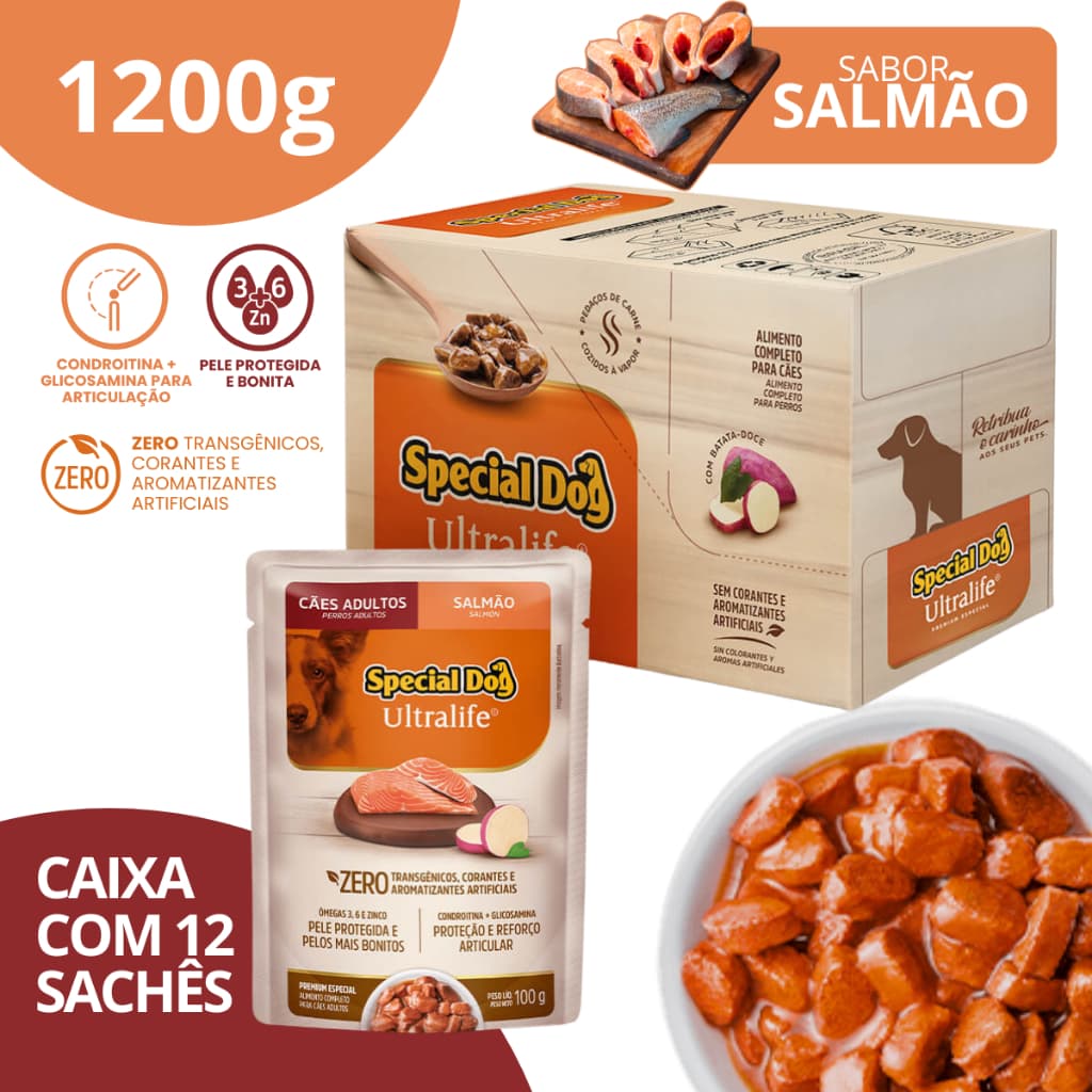 Caixa Sachê Adultos Sabor Salmão 100g - Special Dog Ultralife