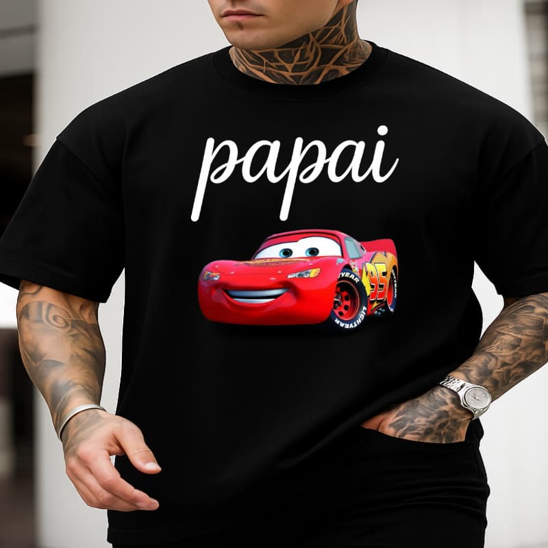 Camiseta Papai Mamãe personalizada T-shirt com Lightning McQueen carro 95 Filhos Presente afetiva divertida Algodão