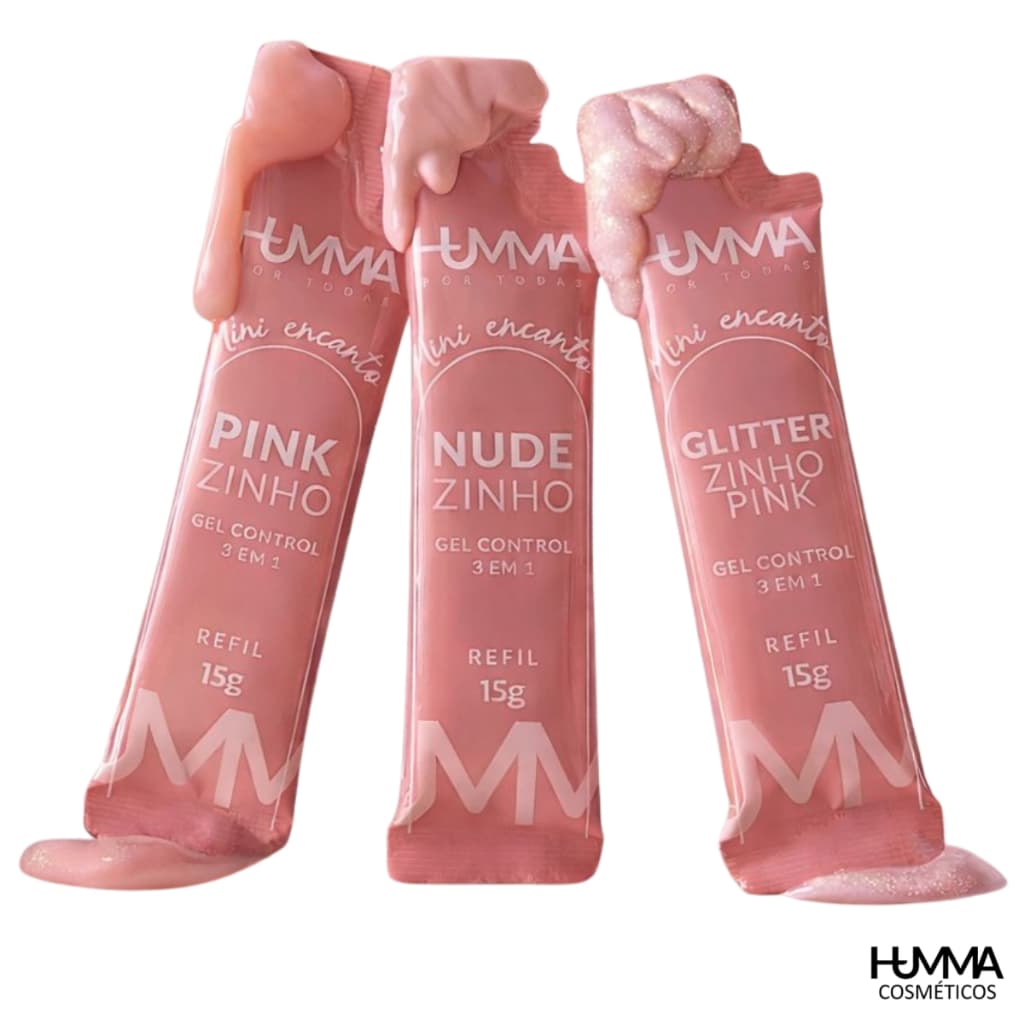 Humma Refil Gel Alongamento Unhas Control 3 em 1 Pinkzinho Nudezinho Glitterzinho SEM TPO & HEMA
