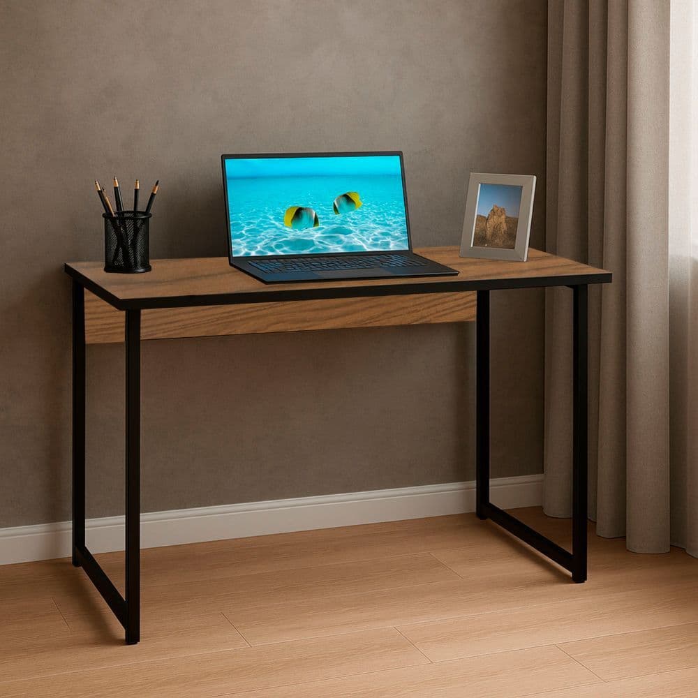 Mesa Escrivaninha Home Office Para Escritorio Industrial Preto Madeirado