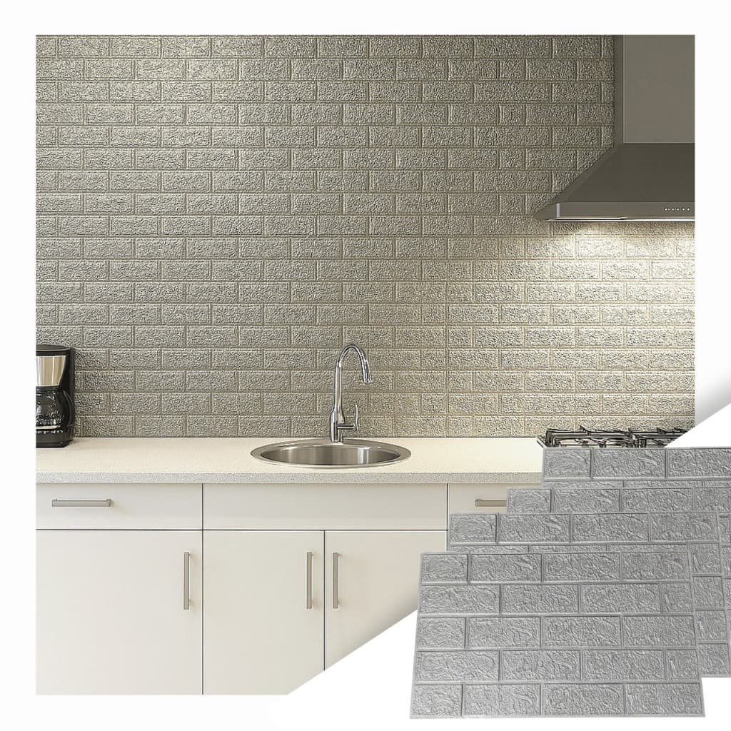 Kit Placas Tijolinho Cinza 3D Painel Revestimento Adesivo Autocolante Decoração Quarto Sala Banheiro