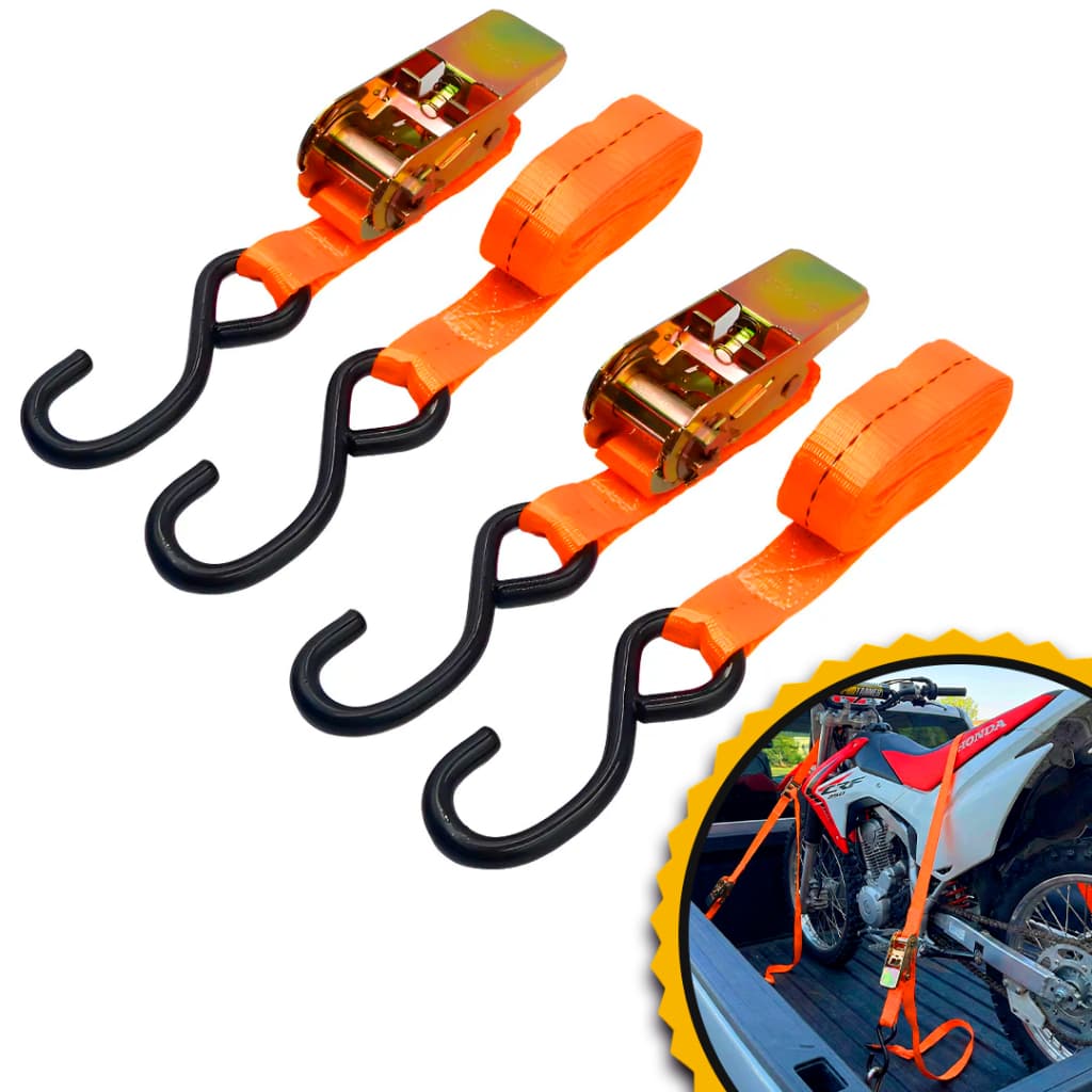 Kit 2 Cinta de amarração 800Kg 3M Com Catraca Reforçada Gancho S Esticador Moto Carretinha Carga Leve
