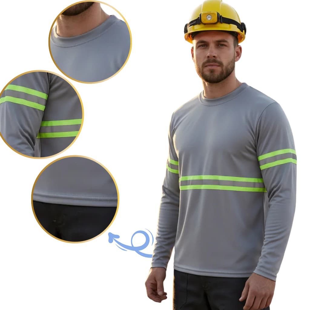 Camiseta Manga Longa Com Faixa Refletiva Malha Fria Trabalho Operador Construção