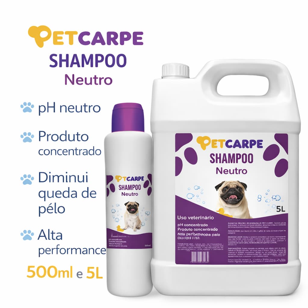 Shampoo Neutro Para todas as raças Pet Carpe 5 litros/500 ml diluiçao 1:10 banho tosagatos cachorro