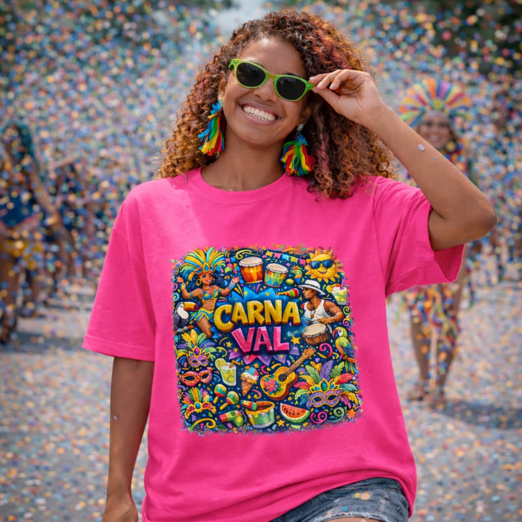 Camiseta Carnaval Feminina 100% Algodão Bloquinho Blusa Premium Lançamento 2026