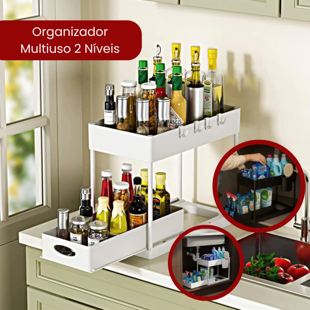 Organizador Multiuso 2 Níveis com Design Compacto Bandeja Corrediça
