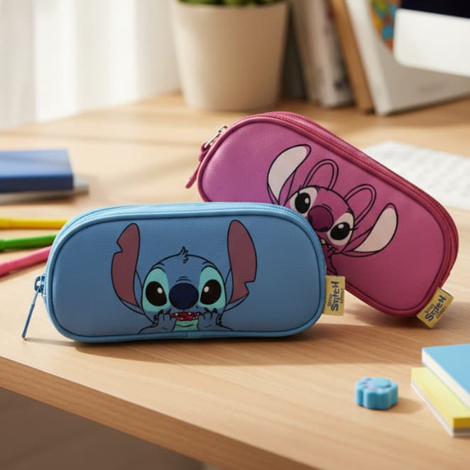 Estojo Triplo Stitch Disney Angel Escolar Pelúcia Macia Original Licenciado Oficial