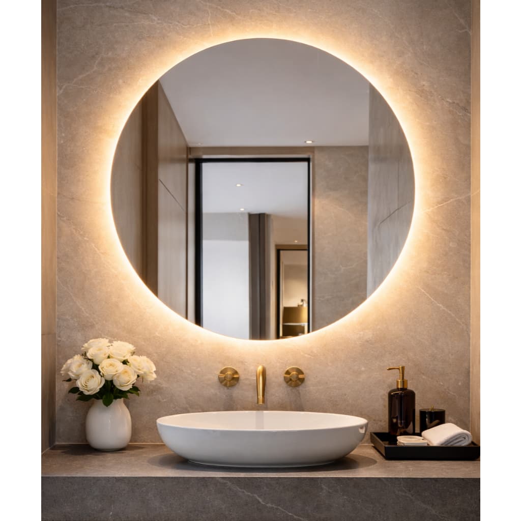 Espelho Decorativo Redondo Com LED Moderno De Parede Banheiro Sala e Salão de Beleza Quarto Penteadeira Maquiagem