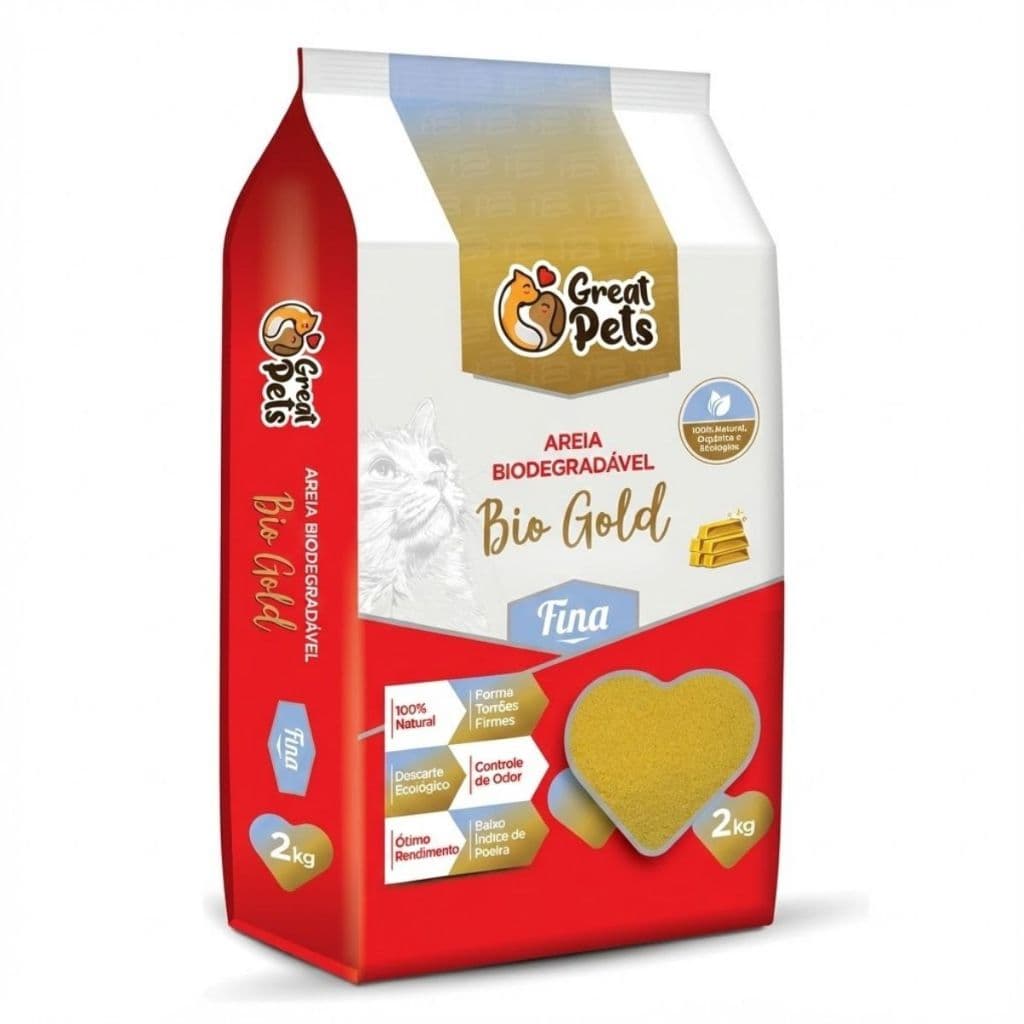 Areia Para Gato Bio Gold Fina 2kg Great Pets Anti Odor Torrão Firme Alta Absorção Baixa Poeira Premium