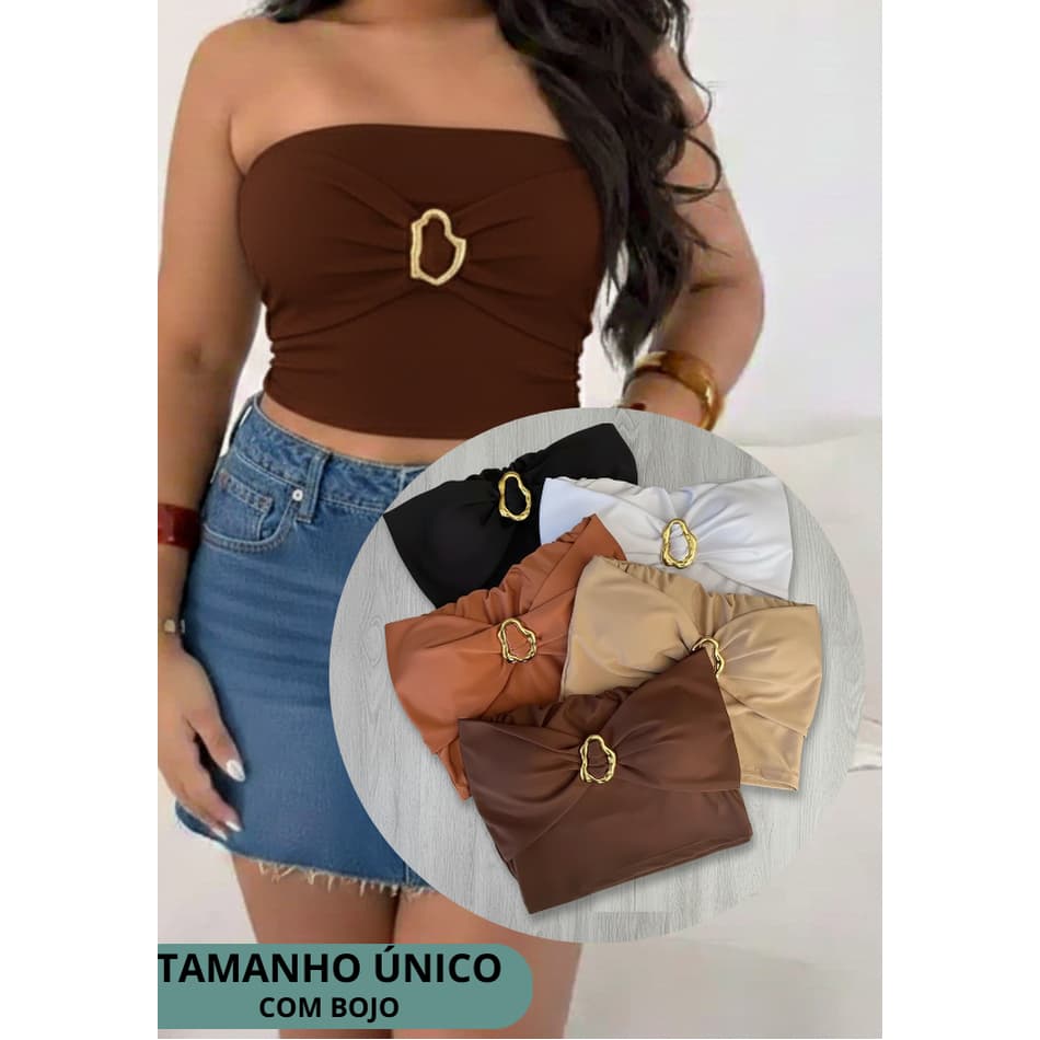 Cropped Top tendência verão - Tamanho Único - peça c/ bojo -fivela dourada. C010