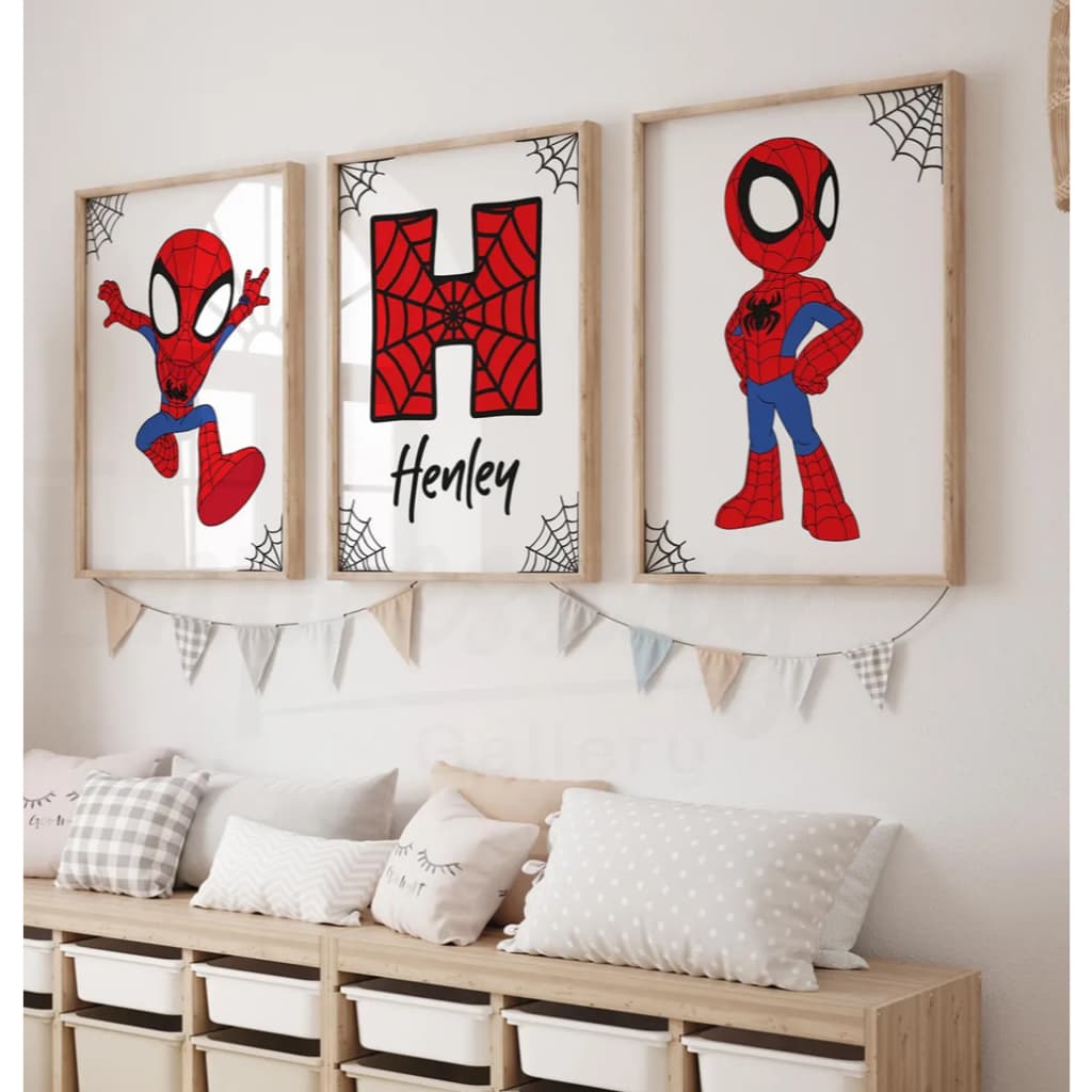 Kit Quadros Decorativos Trio 20x30 Homem Aranha Baby Nome Personalizado Menino