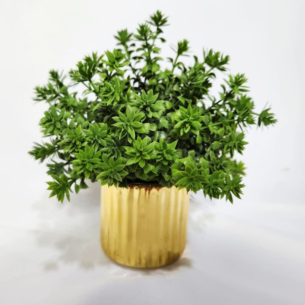 Vaso Decorativo Dourado Com Planta Verde Artificial Listra Vertical