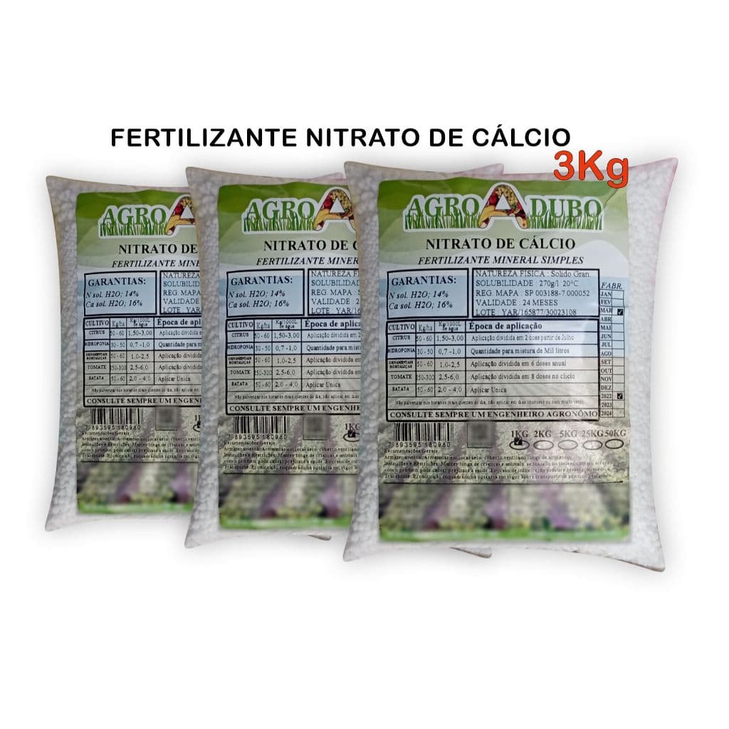 Fertilizante Nitrato De Calcio 3Kg Ferti Adubo Hidroponia