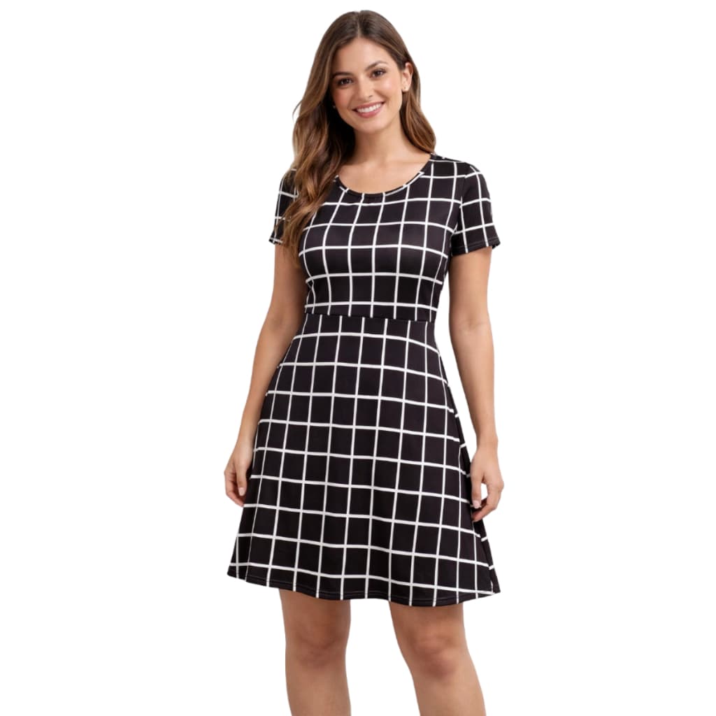 Vestido Feminino Xadrez Midi Moda Evangélica Adulto