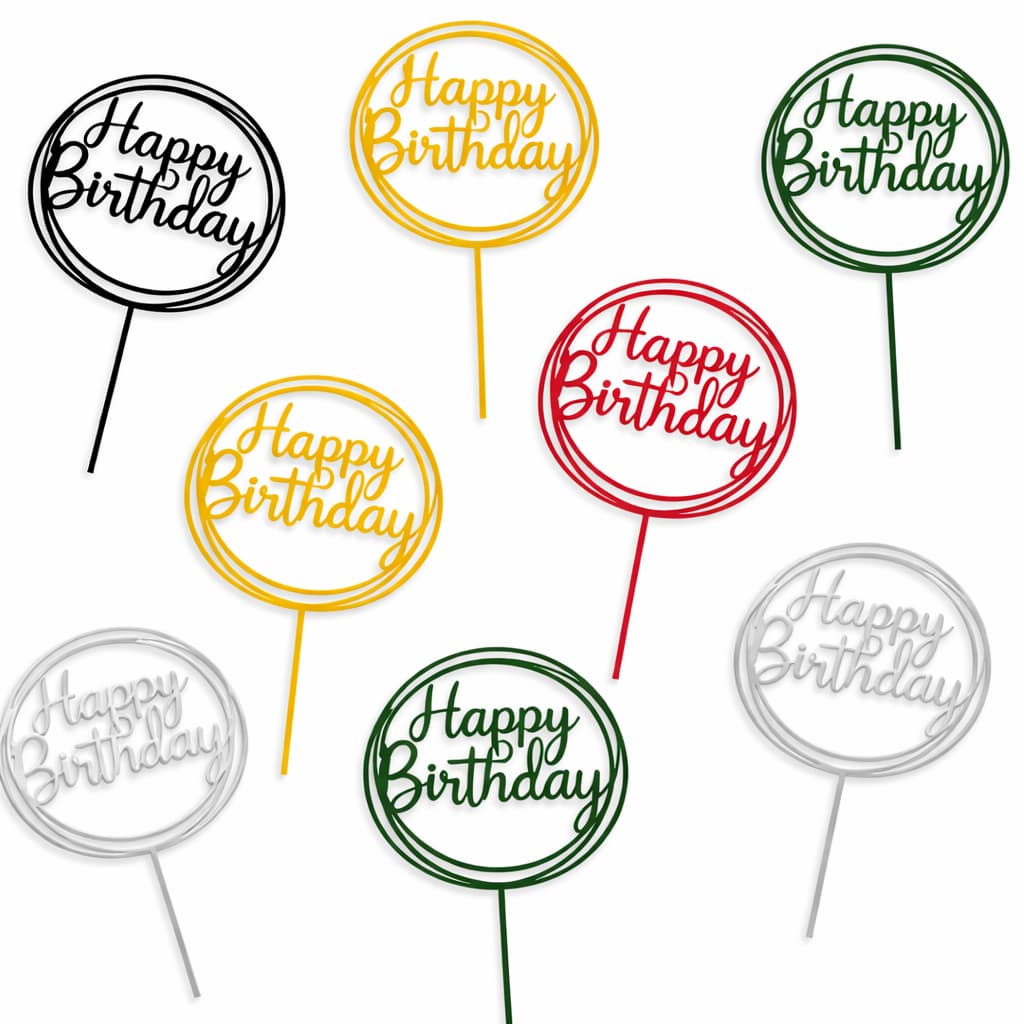Kit 3 Unidades Topo Para Bolo Feliz Aniversário Cake Topper Festa De Decoração De Bolo Cor Sólida