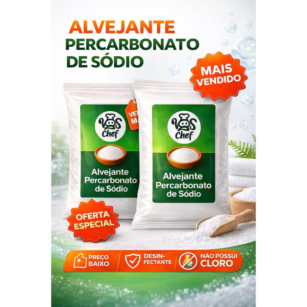 Alvejante Com Percarbonato Sódio 500g 1kg 2kg ou 3kg Tira Manchas Sem Cloro Coloridas E Brancas