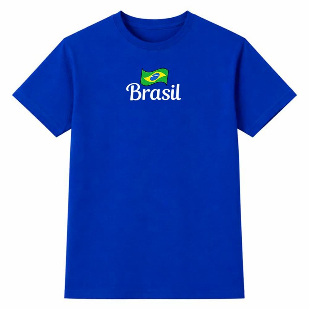 Camiseta Masculina 100% Algodão Camisa Brasil Bandeira Clássica Futebol Copa do Mundo Torcida Casual