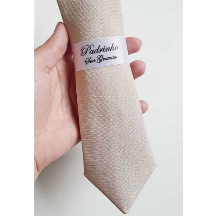 5 a 20 Gravatas Padrinho de Casamento Champanhe Semi Slim Lisa com Faixa cortesia