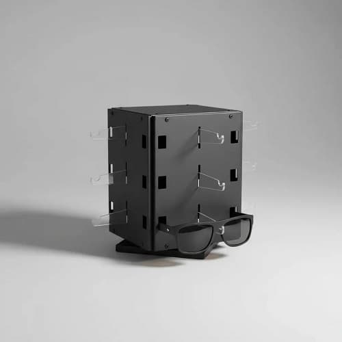 Expositor De Balcão Giratório Para 12 Óculos Em Metal Preto