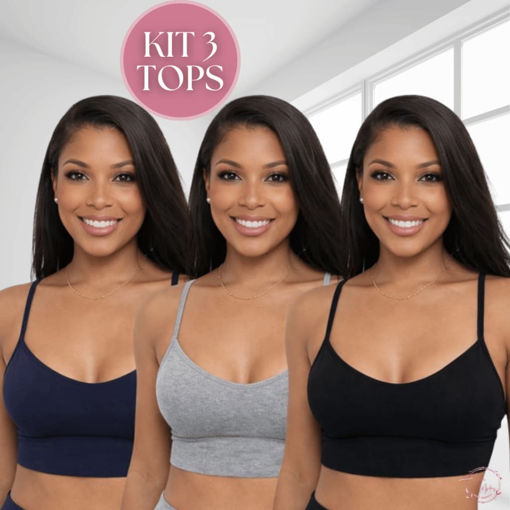 Kit 3 Top Feminino Cropped Fitness Sem Bojo Alça Ajustável Flexível Suplex