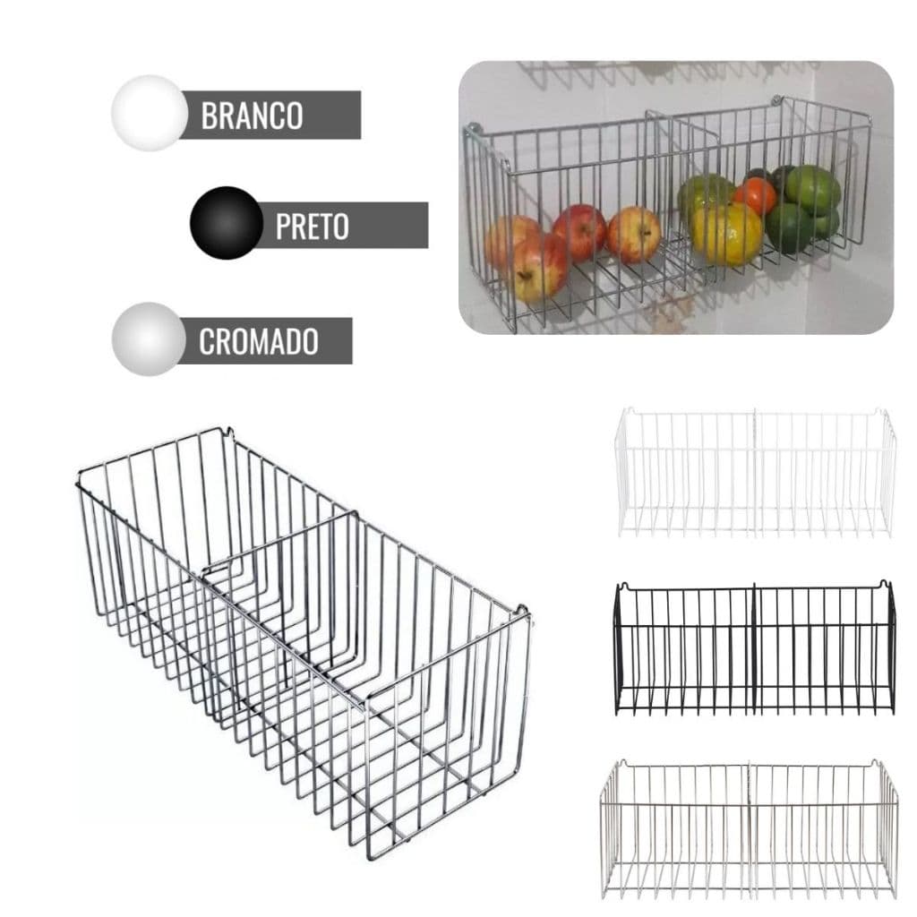 Cesto Multiuso Organizador Com Divisória Aramado de Parede Modelo N5 - 40x15,3cm