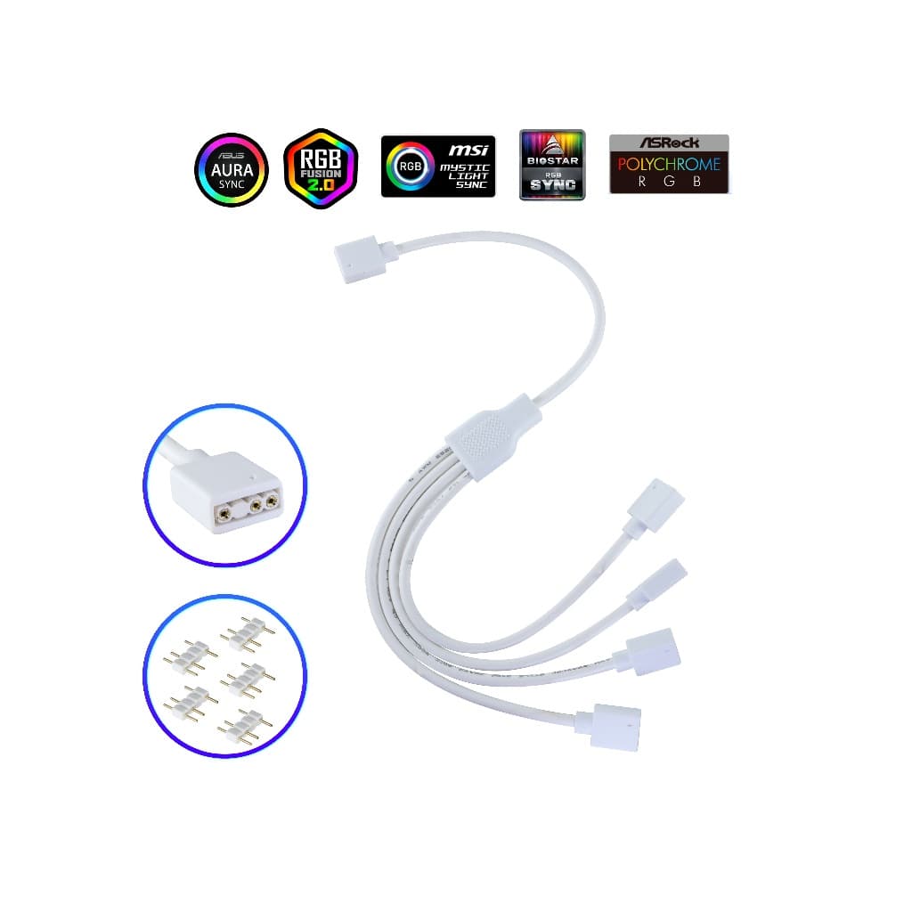 Cabo Splitter Branco Hub 1 Para 4 Fans 5v 3 Pinos Argb