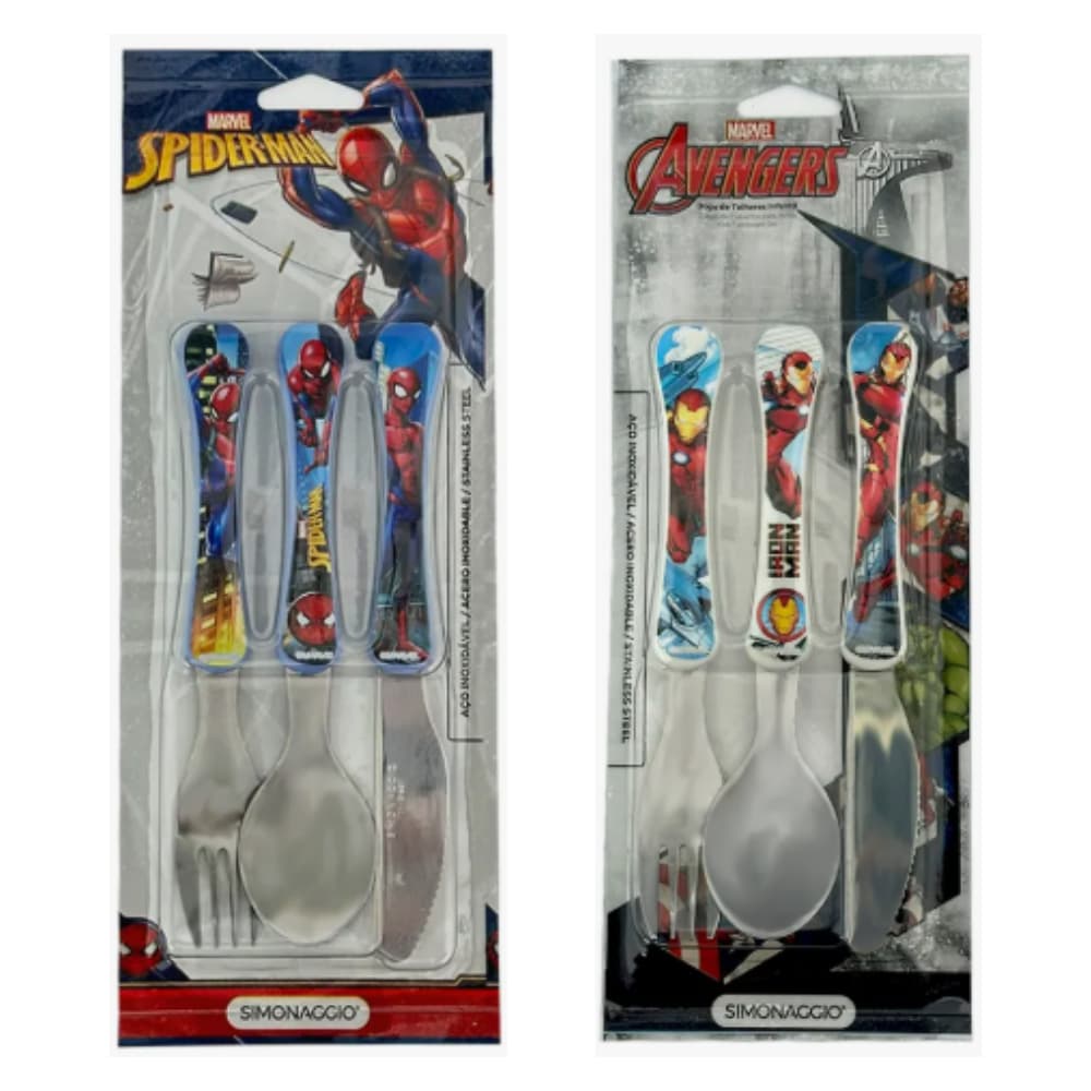 Kit Talheres Infantil Homem de Ferro + Homem-Aranha 6p