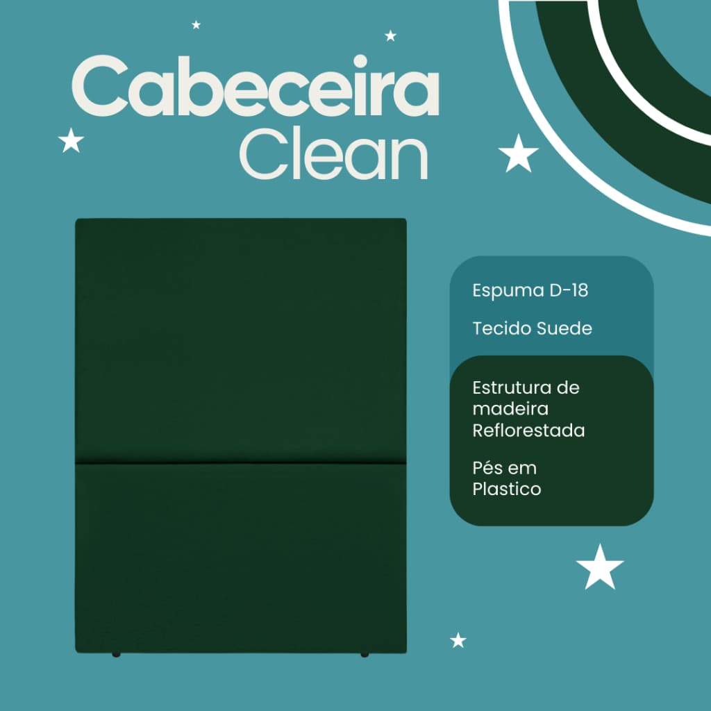 Cabeceira Clean moderna Cama Box Solteiro 90cm Luna Suede Verde Escuro