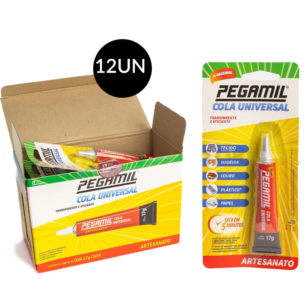 Colas Universal Pegamil 17g Artesanato - Adesivo Multiuso Secagem Rápida