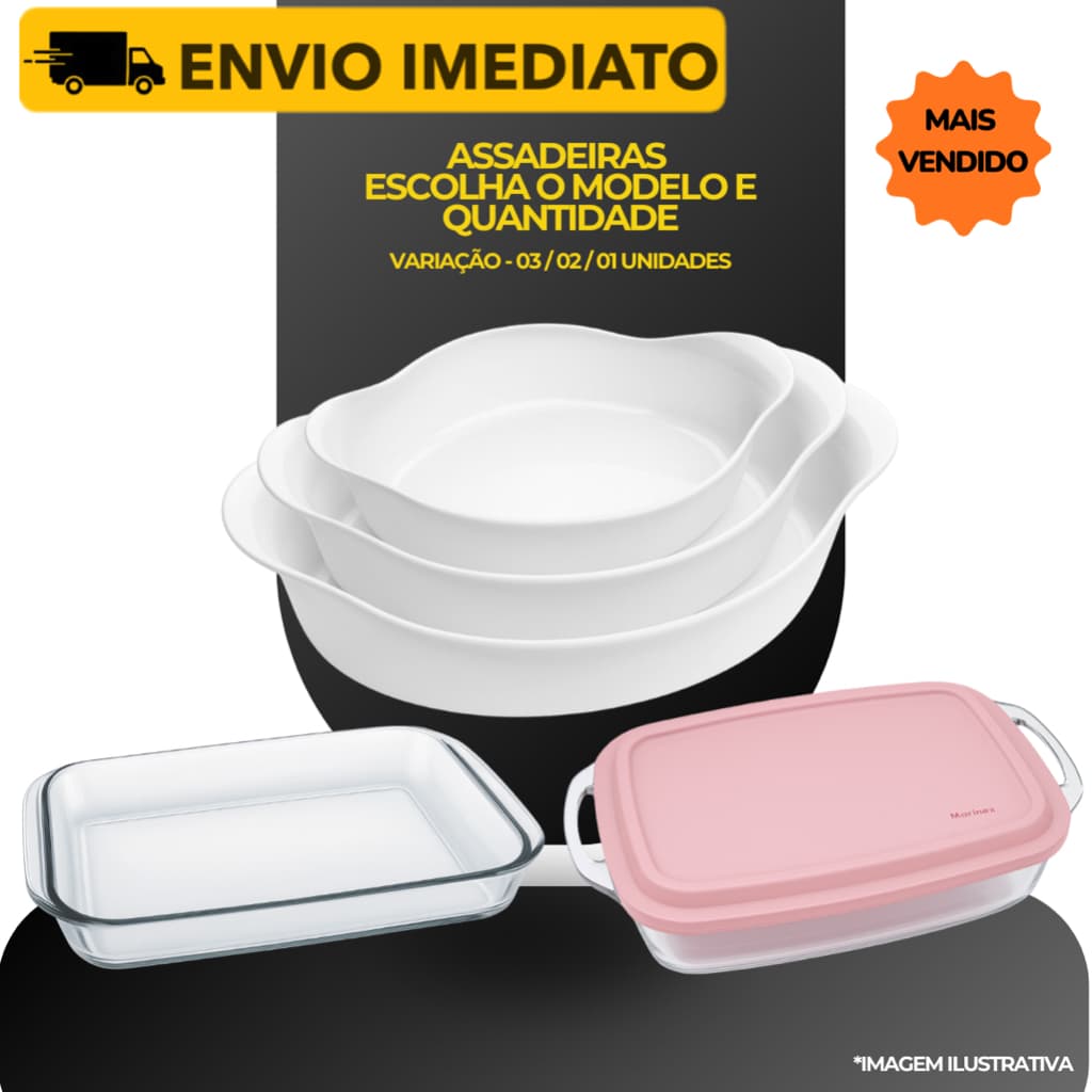 Kit Assadeiras Vidro Marinex 3,5L/Opaline/1,6L Alca e Tampa Rosa - Travessa Lasanheira Nadir