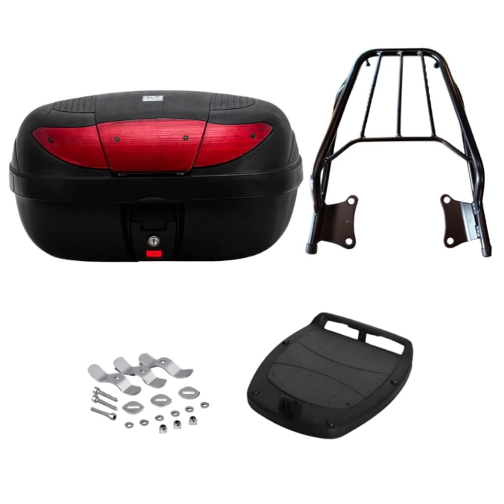 Kit Bagageiro Factor 125 + Baú Bauleto 45 litros 2009 2010 2011 2012 2013 2014 2015 Preto Cromado