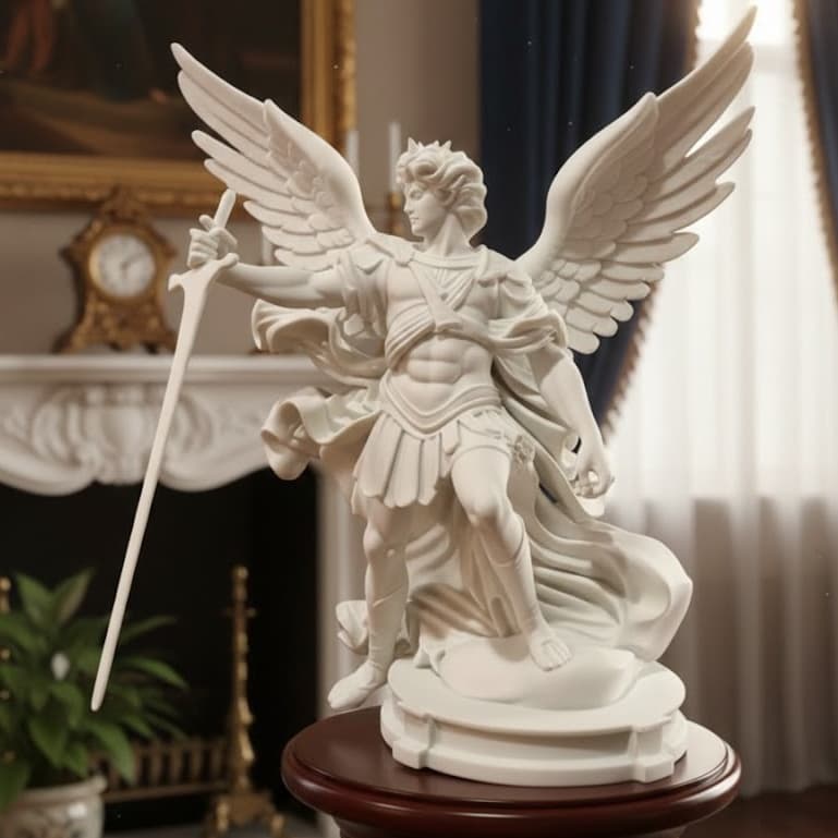 Estátua São Miguel Arcanjo 15cm Escultura Católica Proteção Divina Luxo Decorativa Imagem