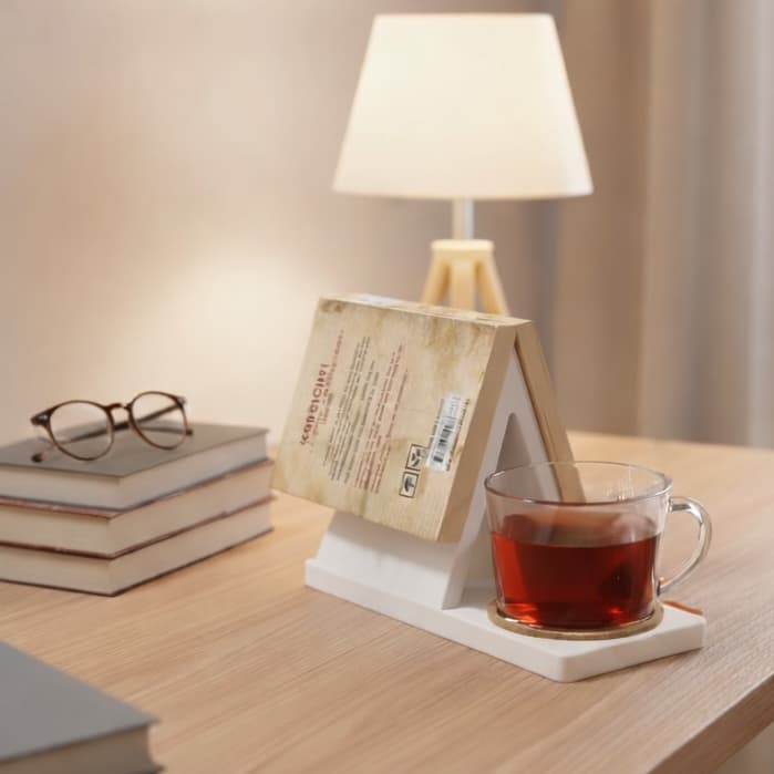 Suporte Marcador De Livros Com Porta Copos Descanso Leitura Luxo