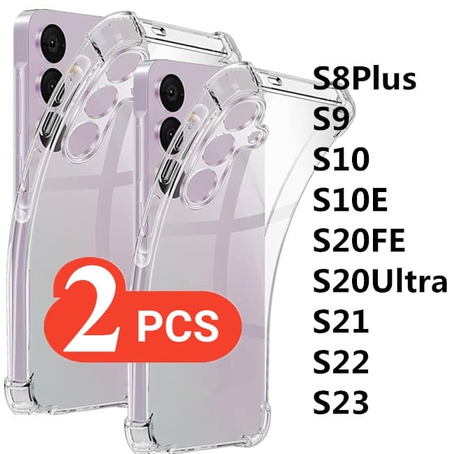 KIT Com 2 Capa Transparente Para Samsung Galaxy Linha S - S8 Plus S9 S10 S10E S20 FE Ultra S21 S22 S23