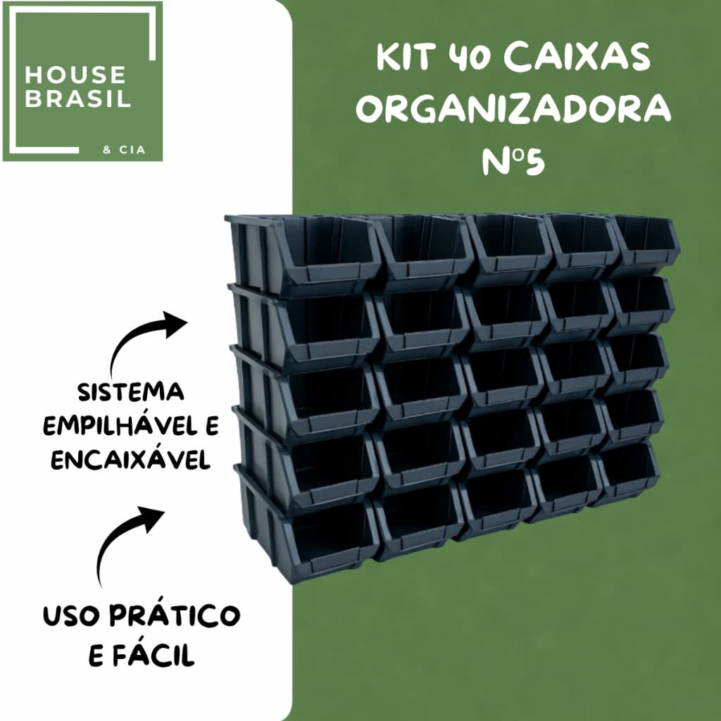 Kit 40 Caixa Bin N5 Organizadoras Bin Estoque Ferramentas Parafusos Gaveteiro Plástica