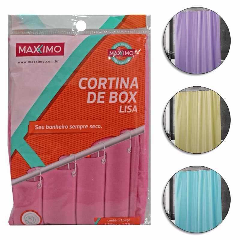 Kit 3 Cortinas de Box Lisa Impermeável Banheiro 1,78x1,35m