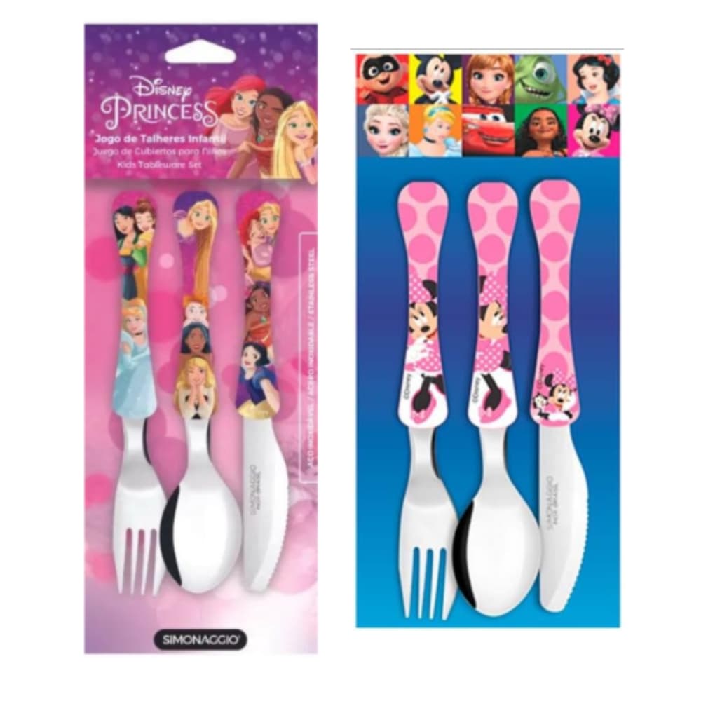 Kit Talheres Infantil Princesas + Minnie 6 Peças Simonaggio