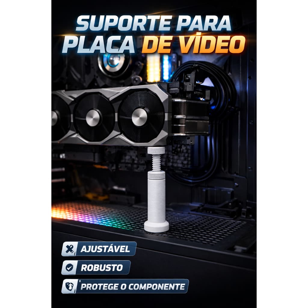 Suporte para Placa de Vídeo GPU Ajustável – Evita Empenamento e Protege sua GPU