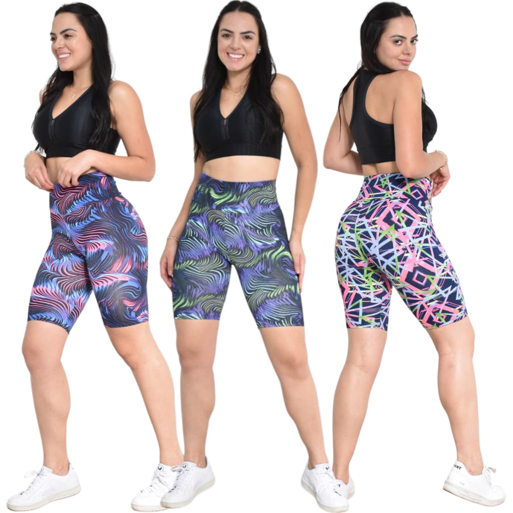 KIT 3 Bermuda Legging Estampas Sortidas Conforto e Elastisidade Para Academia Corrida E Exercícios