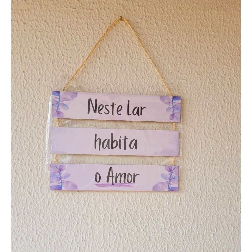 Placa decorativa com corda para pendurar com frases motivacionais