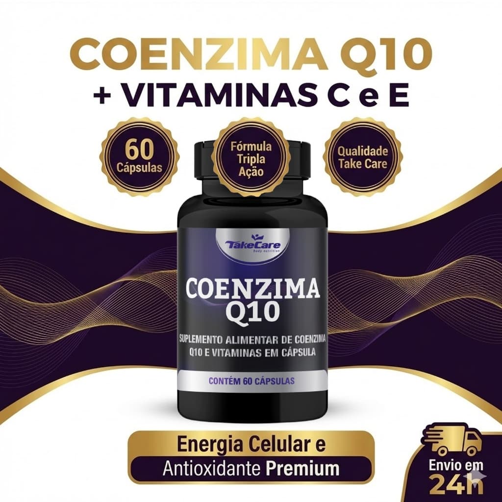 Coenzima Q10 Take Care + Vitaminas C e E 60 Caps | Energia Celular e Antioxidante Premium
