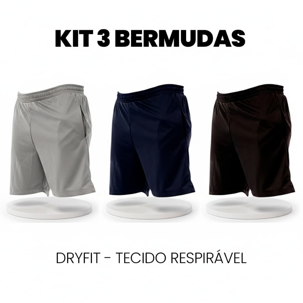 Kit 3 Bermudas Dryfit Masculina Lisa Losango para Treino Corrida LVF108-CP3