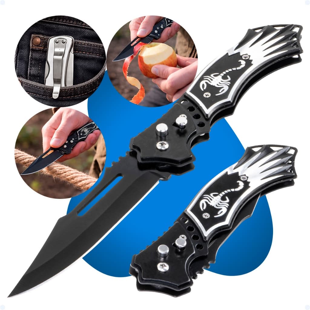 Canivete De Bolso Automática Retrátil Camping Pesca Pescaria Inox Com Trava De Segurança E Clip